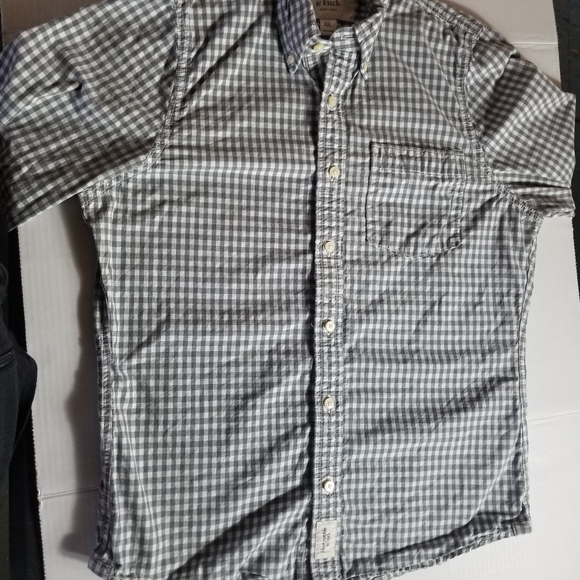 ABERCROMBIE & FITCH GRAY AND WHITE 100% COTTON BUTTON DOWN MUSCLE SHIRT SIZE XL - Picture 7 of 8